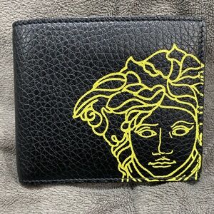 RARE! Versace Pop Medusa Bi-Fold Wallet in Black/Lemon